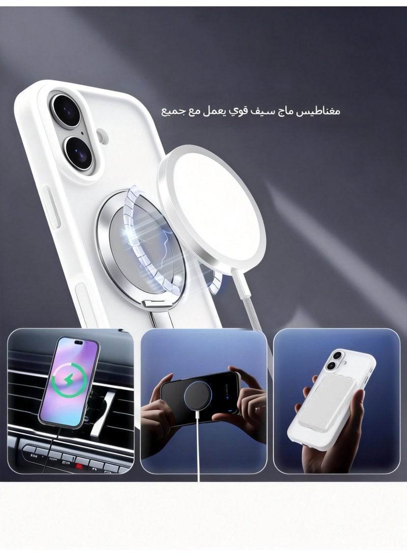 LR Nexus iPhone 17 phone case with 360-degree rotatable stand - MagSafe magnetic phone case, comes with high-definition tempered glass screen protector, Free Tempered Glass Included!(white) - Image 5